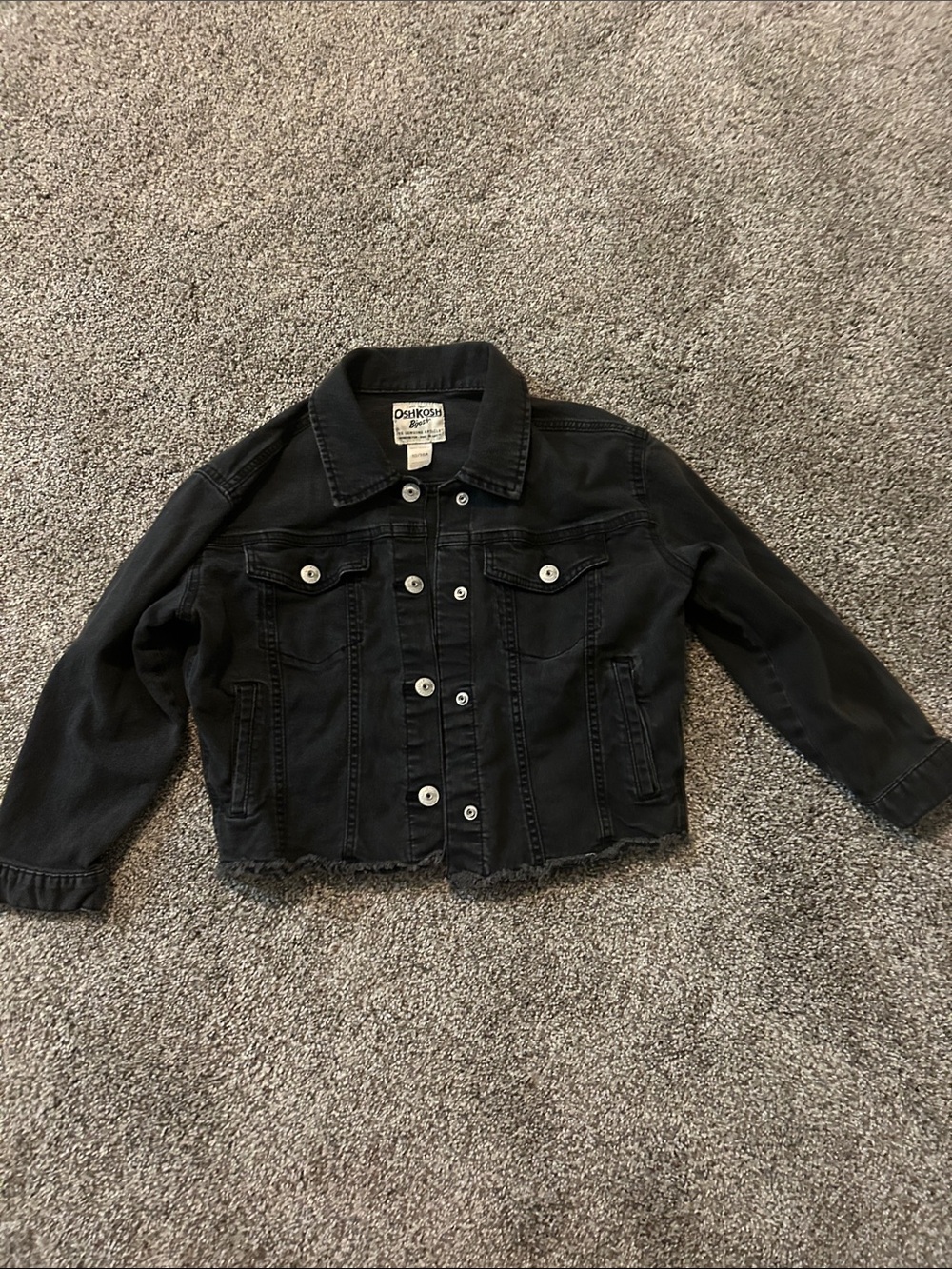 OshKosh B'gosh Black Kids Denim Jacket with Frayed Hem